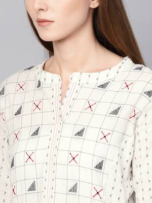Pinksky White woven cotton ethnic-kurtis 5