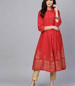 Pinksky Red woven art silk ethnic-kurtis