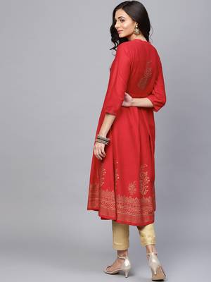 Pinksky Red woven art silk ethnic-kurtis 2