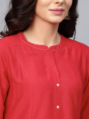 Pinksky Red woven art silk ethnic-kurtis 5