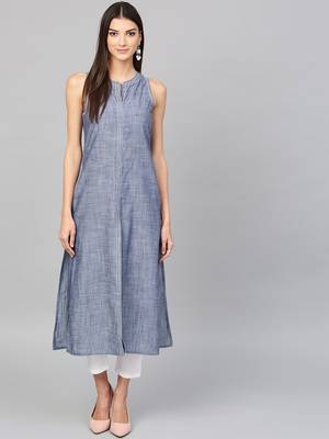 Pinksky Blue woven cotton ethnic-kurtis 1