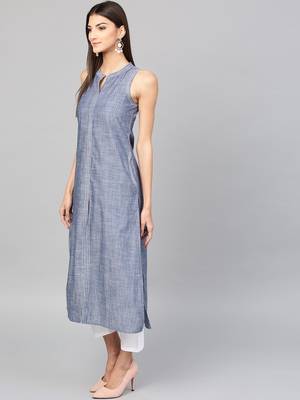 Pinksky Blue woven cotton ethnic-kurtis 3