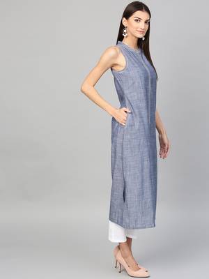 Pinksky Blue woven cotton ethnic-kurtis 4