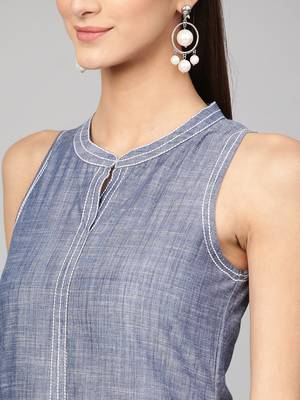 Pinksky Blue woven cotton ethnic-kurtis 5