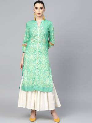 Pinksky Green woven crepe ethnic-kurtis 1