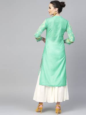 Pinksky Green woven crepe ethnic-kurtis 2