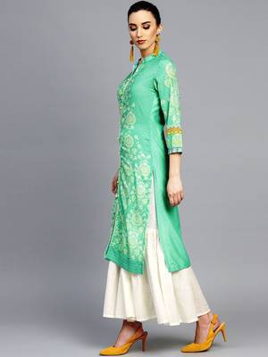 Pinksky Green woven crepe ethnic-kurtis 3