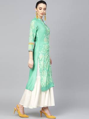 Pinksky Green woven crepe ethnic-kurtis 4