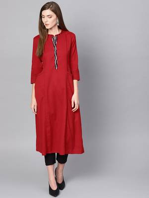 Pinksky Red woven cotton ethnic-kurtis 3