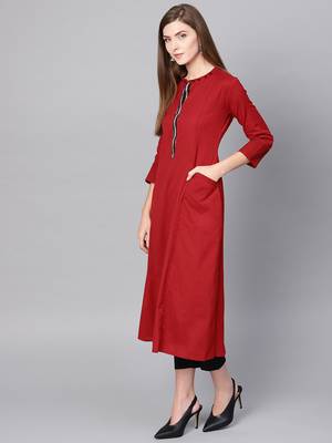 Pinksky Red woven cotton ethnic-kurtis 4