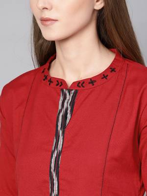 Pinksky Red woven cotton ethnic-kurtis 5