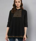 Black plain cotton cotton-tops