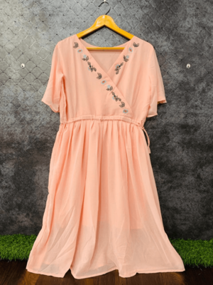 Peach embroidered georgette long-tops 1