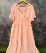 Peach embroidered georgette long-tops