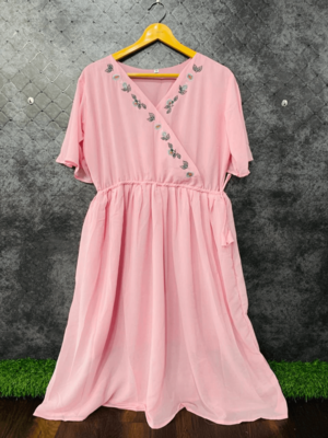 Pink embroidered georgette long-tops 1
