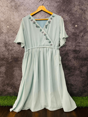 Light green embroidered georgette long-tops 1