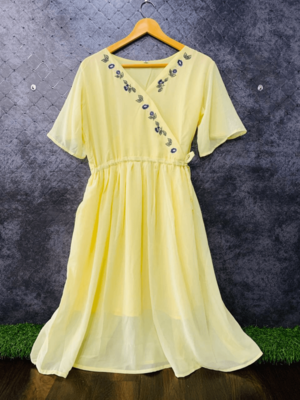 Yellow embroidered georgette long-tops 1