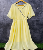 Yellow embroidered georgette long-tops