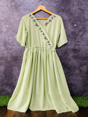 Green embroidered georgette long-tops 1