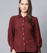 Maroon plain cotton long-tops