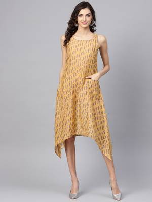 Pinksky Yellow printed poly cotton long-dresses 1