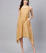 Pinksky Yellow printed poly cotton long-dresses