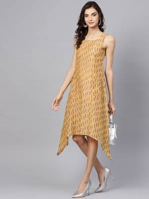 Pinksky Yellow printed poly cotton long-dresses 3