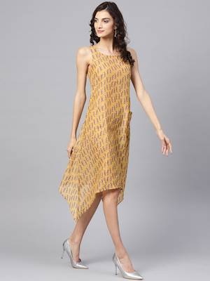 Pinksky Yellow printed poly cotton long-dresses 4