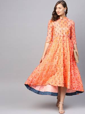 Pinksky Orange printed cotton maxi-dresses 1