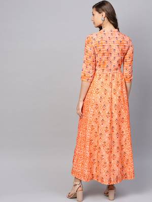 Pinksky Orange printed cotton maxi-dresses 2