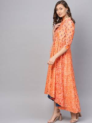 Pinksky Orange printed cotton maxi-dresses 3