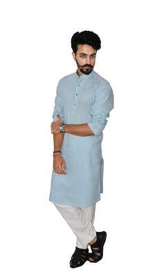Blue plain khadi men-kurtas 1