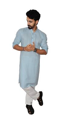 Blue plain khadi men-kurtas 2