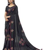 Black printed chanderi silk saree with blouse