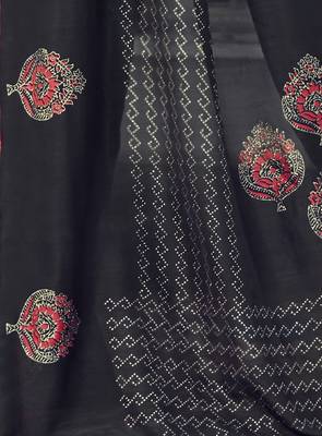 Black printed chanderi silk saree with blouse 3