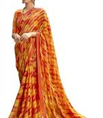 Orange printed brasso saree with blouse
