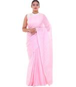 Lavangi Pink Lucknow Chikankari Hand Embroidered Keel Work Cotton Saree with Blouse