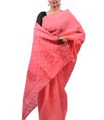 Lavangi Gajiri Lucknow Chikankari Maroon Thread Hand Embroidered Keel Work Cotton Saree with Blouse