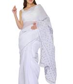 Lavangi White Lucknow Chikankari Vilot Thread Hand Embroidered Keel Work Cotton Saree with Blouse