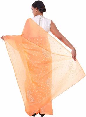 Lavangi Peach Lucknow Chikankari Hand Embroidered Keel Work Cotton Saree with Blouse 3