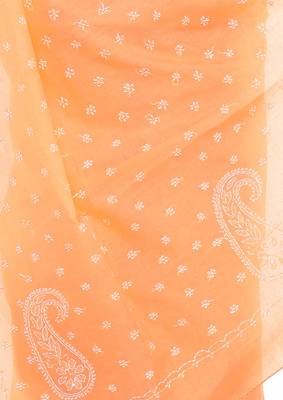 Lavangi Peach Lucknow Chikankari Hand Embroidered Keel Work Cotton Saree with Blouse 4