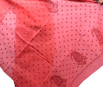 Lavangi Gajiri Lucknow Chikankari Maroon Thread Hand Embroidered Keel Work Cotton Saree with Blouse 2