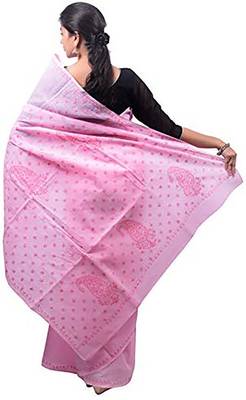 Lavangi Pink Lucknow Chikankari Maroon Thread Hand Embroidered Keel Work Cotton Saree with Blouse 2