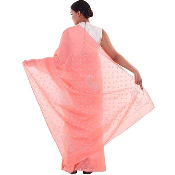 Lavangi Light Gajiri Lucknow Chikankari Hand Embroidered Keel Work Cotton Saree with Blouse 3
