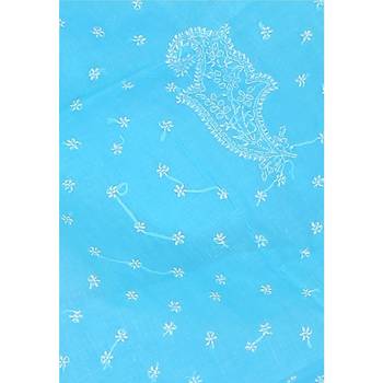 Lavangi Sky Blue Lucknow Chikankari Hand Embroidered Keel Work Cotton Saree with Blouse 4