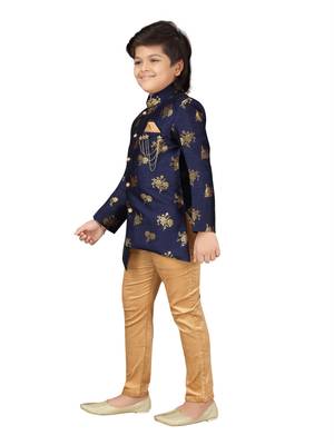 Blue embroidered jacquard boys-sherwani 3