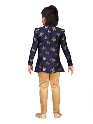 Blue embroidered jacquard boys-sherwani 4