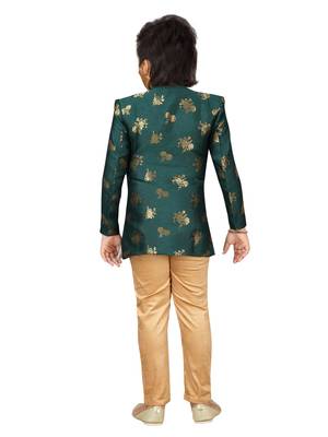 Green embroidered
 jacquard boys-sherwani 4