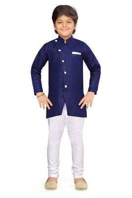 Blue plain
 cotton boys-sherwani 1