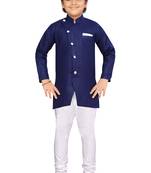 Blue plain
 cotton boys-sherwani
